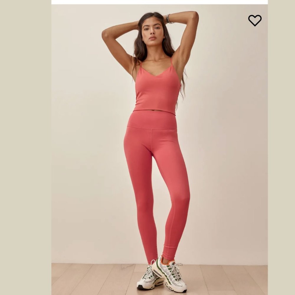 SET - Reformation Ecomove High Rise Legging & Cropped Tank - XL Hot Coral